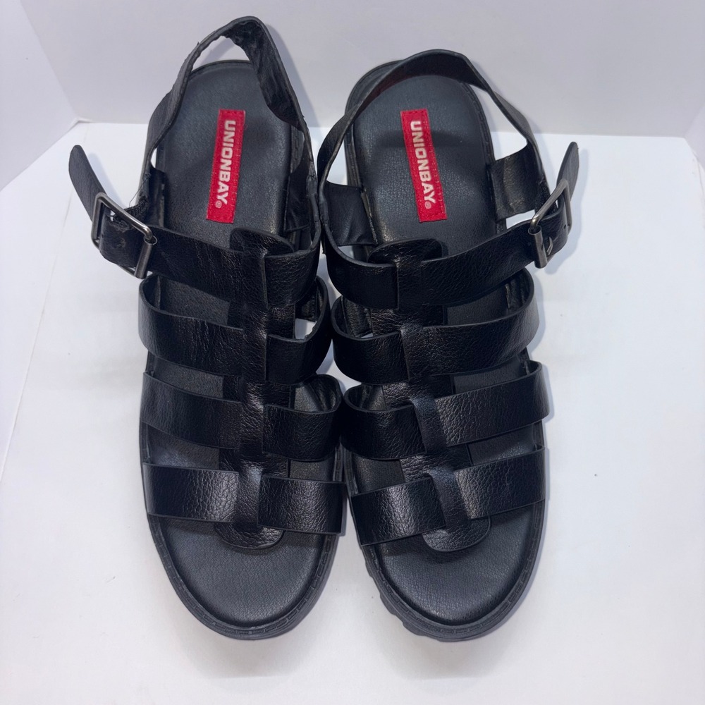 Chunky Lug Sole Sandals Women 6.5 Black Lexie Strappy Platform Unionbay - Picture 9 of 10